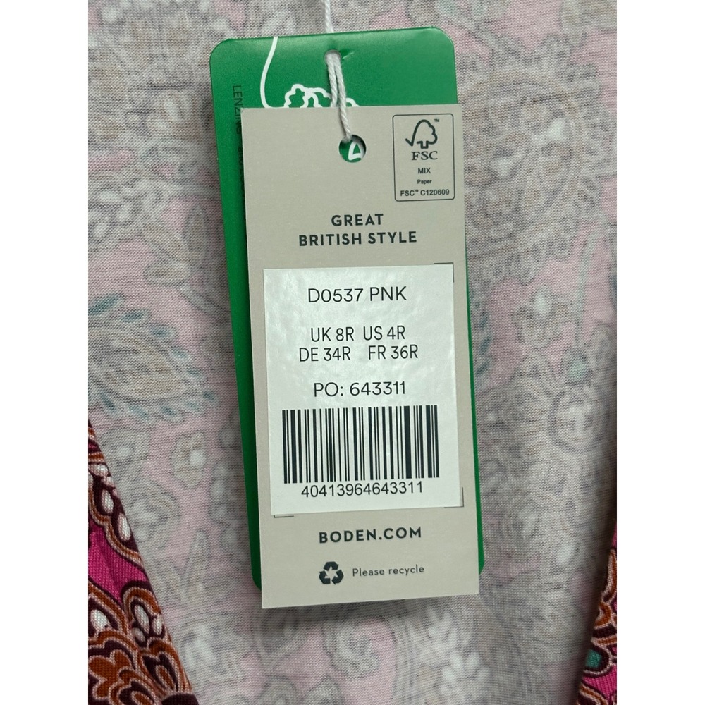 NWT Boden Pink Paisley Wrap Dress D0537 US 4R UK 8R Short Sleeve Mini - Picture 6 of 11